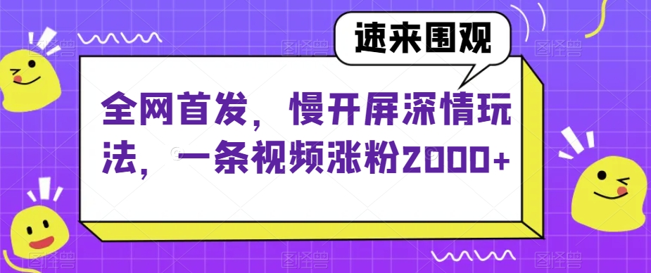 全网首发，慢开屏深情玩法，一条视频涨粉2000+【揭秘】-创业资源库
