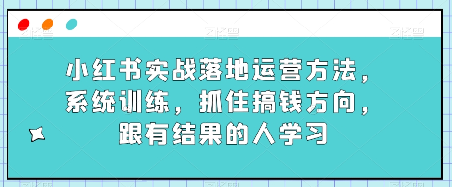 小红书实战落地运营方法，系统训练，抓住搞钱方向，跟有结果的人学习-创业资源库