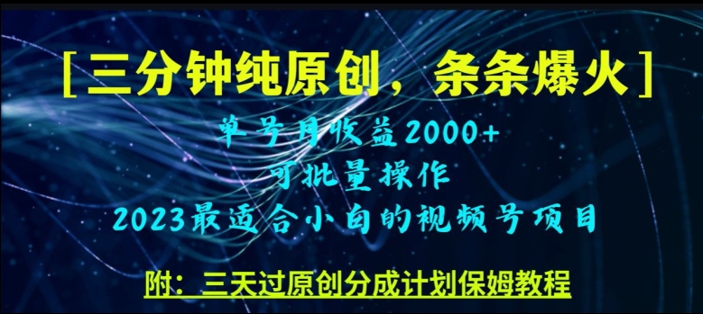 三分钟制作视频号纯原创，条条爆款，轻松月入过万【揭秘】-创业资源库