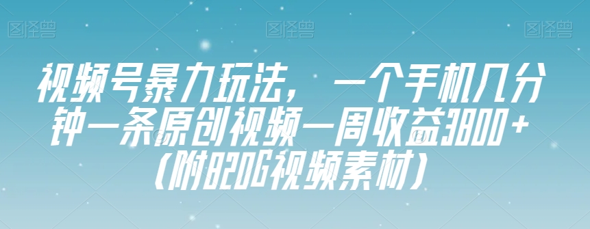 视频号暴力玩法，一个手机几分钟一条原创视频一周收益3800+（附820G视频素材）-创业资源库