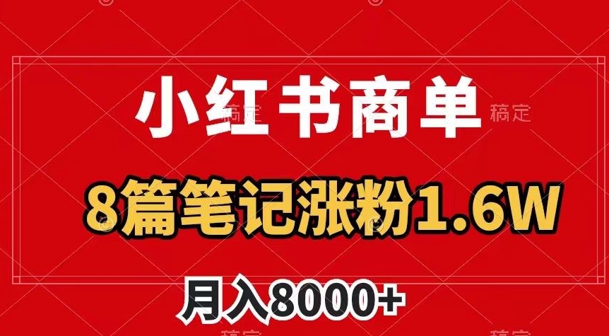 小红书商单最新玩法，8篇笔记涨粉1.6w，作品制作简单，月入8000+【揭秘】-创业资源库