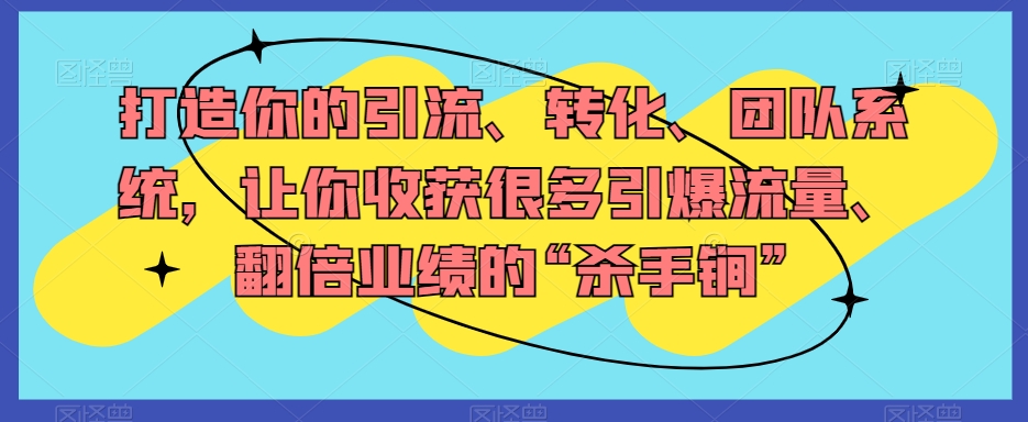 打造你的引流、转化、团队系统，让你收获很多引爆流量、翻倍业绩的“杀手锏”-创业资源库