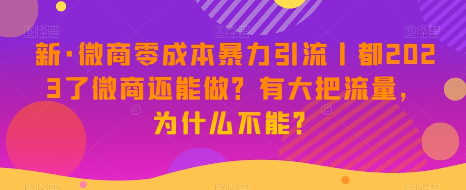 新·微商零成本暴力引流丨都2023了微商还能做？有大把流量，为什么不能？-创业资源库