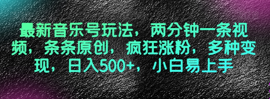 最新音乐号玩法，两分钟一条视频，条条原创，疯狂涨粉，多种变现，日入500+，小白易上手【揭秘】-创业资源库