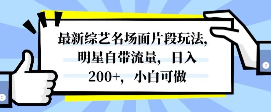 最新综艺名场面片段玩法，明星自带流量，日入200+，小白可做【揭秘】-创业资源库