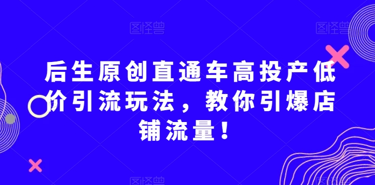 后生原创直通车高投产低价引流玩法，教你引爆店铺流量！-创业资源库