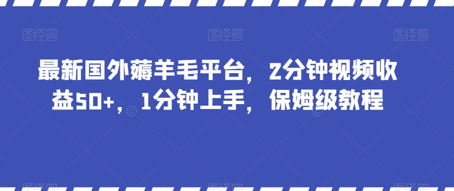 最新国外薅羊毛平台，2分钟视频收益50+，1分钟上手，保姆级教程【揭秘】-创业资源库