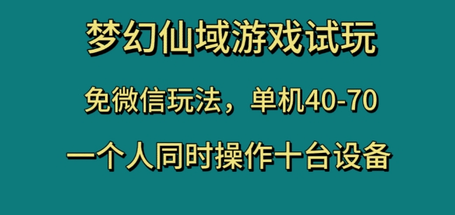 梦幻仙域游戏试玩，免微信玩法，单机40-70，一个人同时操作十台设备【揭秘】-创业资源库