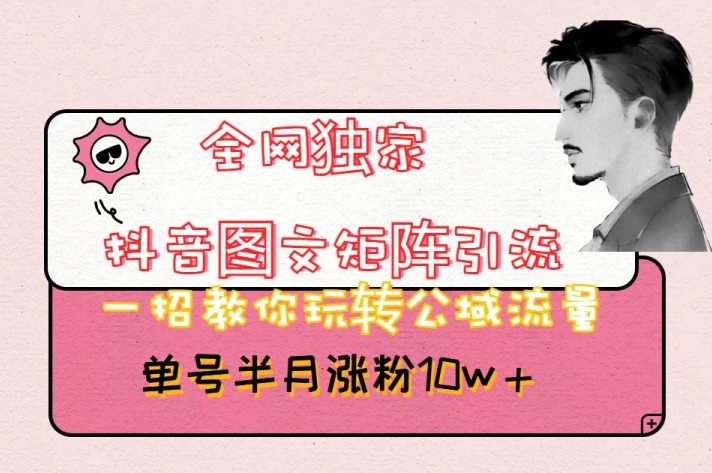 全网独家抖音图文矩阵引流，一招教你玩转公域流量，单号半月涨粉10w+【揭秘】-创业资源库