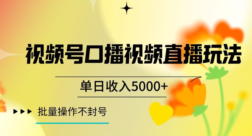 视频号囗播视频直播玩法，单日收入5000+，批量操作不封号【揭秘】-创业资源库