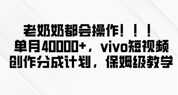 老奶奶都会操作，新平台无脑操作，单月40000+，vivo短视频创作分成计划【揭秘】-创业资源库