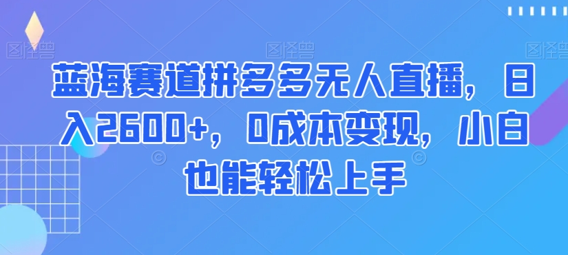 蓝海赛道拼多多无人直播，日入2600+，0成本变现，小白也能轻松上手【揭秘】-创业资源库