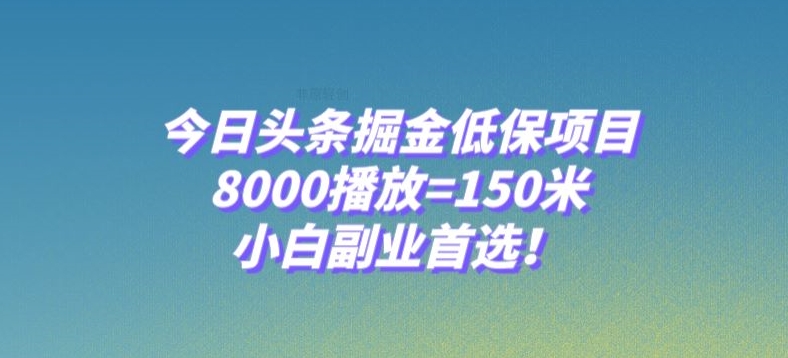 今日头条掘金低保项目，8000播放=150米，小白副业首选【揭秘】-创业资源库