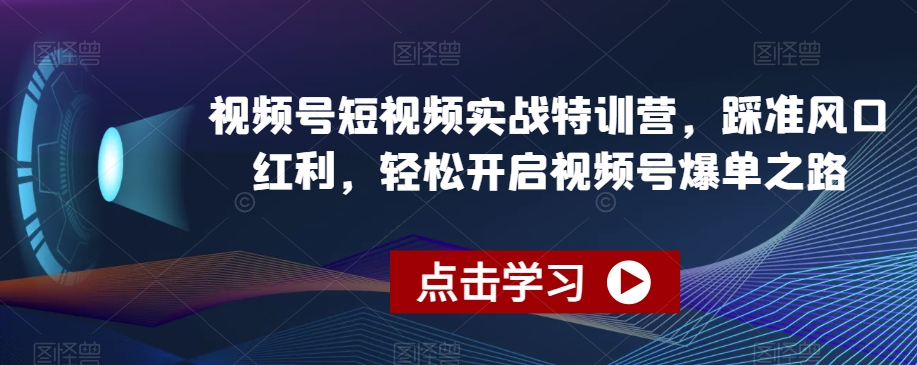 视频号短视频实战特训营，踩准风口红利，轻松开启视频号爆单之路-创业资源库