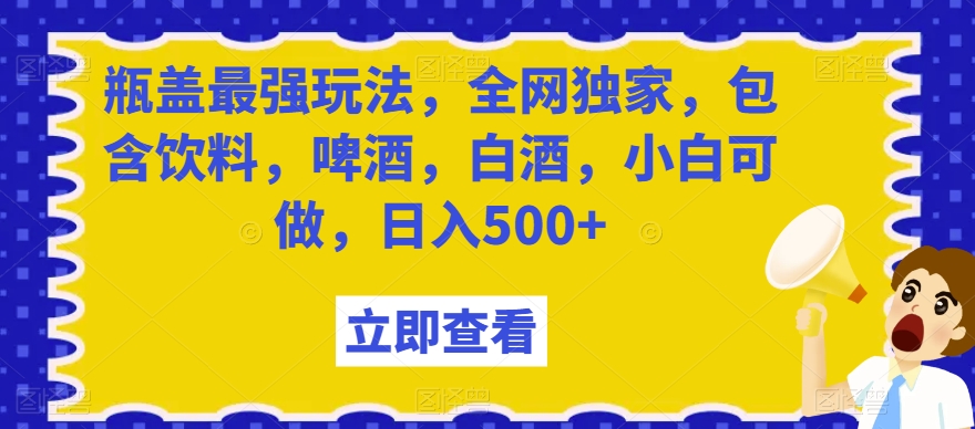 瓶盖最强玩法，全网独家，包含饮料，啤酒，白酒，小白可做，日入500+【揭秘】-创业资源库
