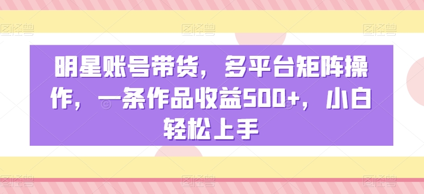 明星账号带货，多平台矩阵操作，一条作品收益500+，小白轻松上手【揭秘】-创业资源库