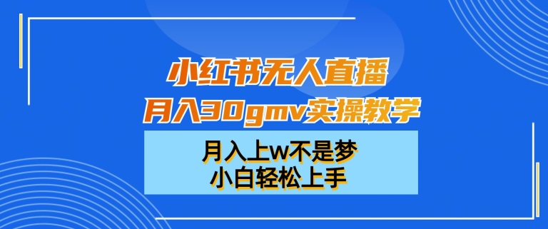 小红书无人直播月入30gmv实操教学，月入上w不是梦，小白轻松上手【揭秘】-创业资源库