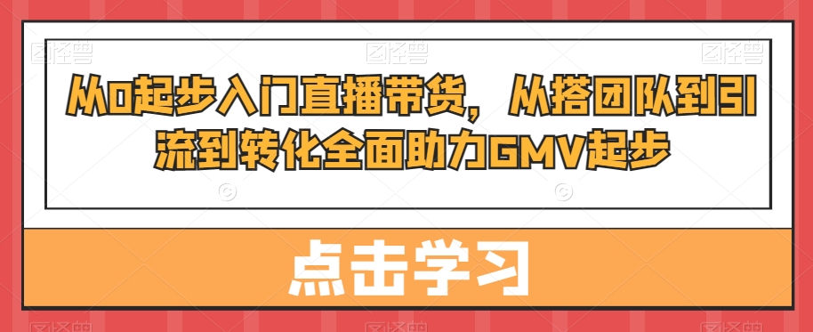 从0起步入门直播带货，​从搭团队到引流到转化全面助力GMV起步-创业资源库