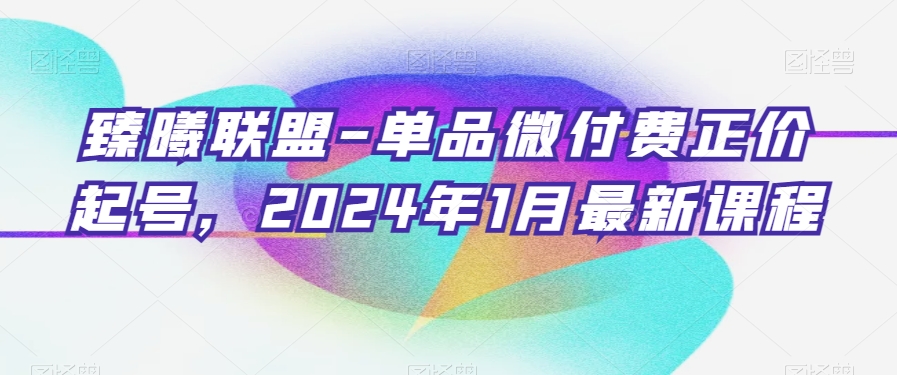 臻曦联盟-单品微付费正价起号，2024年1月最新课程-创业资源库