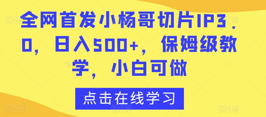 全网首发小杨哥切片IP3.0，日入500+，保姆级教学，小白可做【揭秘】-创业资源库