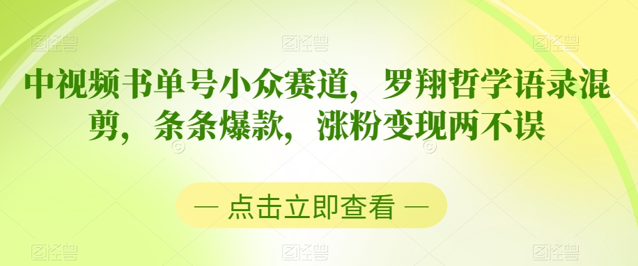 中视频书单号小众赛道，罗翔哲学语录混剪，条条爆款，涨粉变现两不误【揭秘】-创业资源库