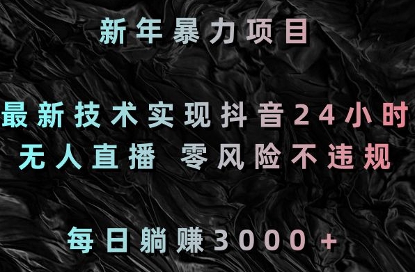 新年暴力项目，最新技术实现抖音24小时无人直播，零风险不违规，每日躺赚3000＋【揭秘】-创业资源库