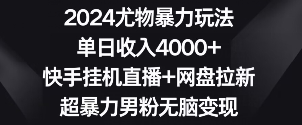 2024尤物暴力玩法，单日收入4000+，快手挂机直播+网盘拉新，超暴力男粉无脑变现【揭秘】-创业资源库