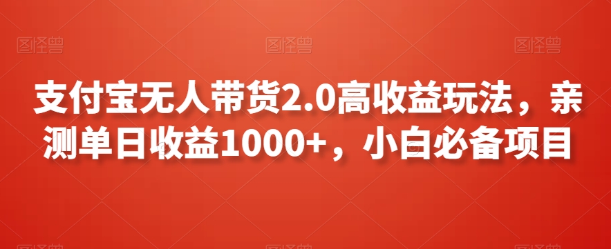 支付宝无人带货2.0高收益玩法，亲测单日收益1000+，小白必备项目【揭秘】-创业资源库
