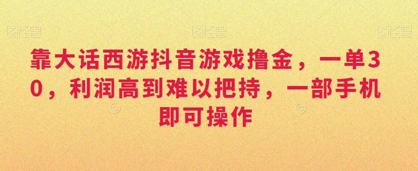 靠大话西游抖音游戏撸金，一单30，利润高到难以把持，一部手机即可操作，日入3000+【揭秘】-创业资源库