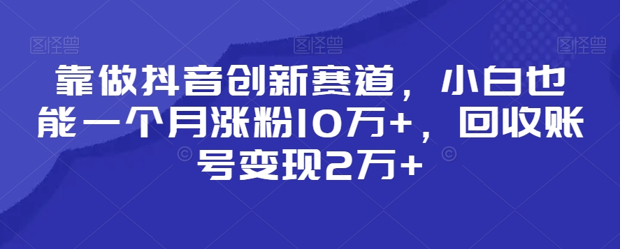 靠做抖音创新赛道，小白也能一个月涨粉10万+，回收账号变现2万+【揭秘】-创业资源库