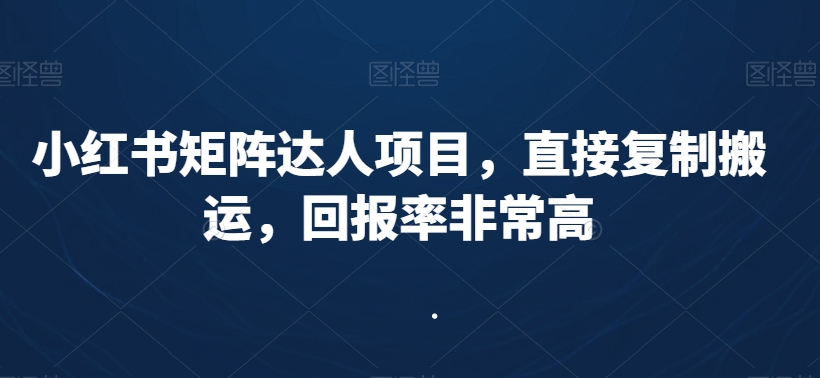 小红书矩阵达人项目，直接复制搬运，回报率非常高-创业资源库