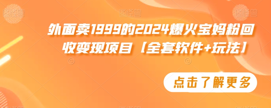 外面卖1999的2024爆火宝妈粉回收变现项目【全套软件+玩法】【揭秘】-创业资源库