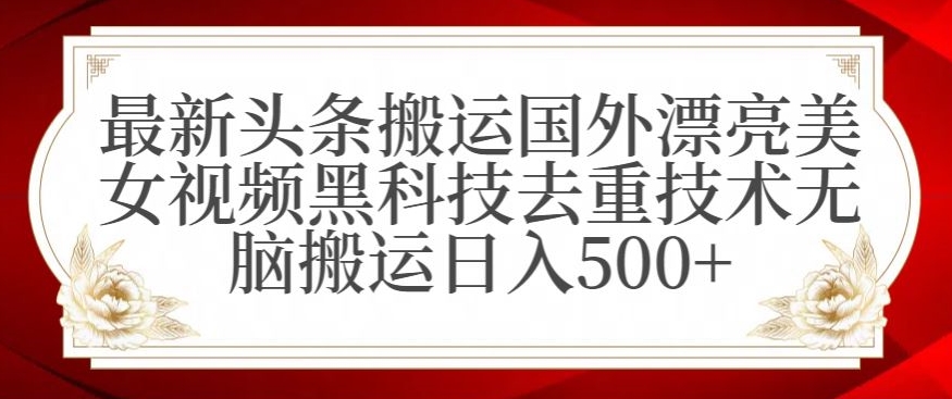 最新头条搬运国外漂亮美女视频黑科技去重技术无脑搬运日入500+【揭秘】-创业资源库