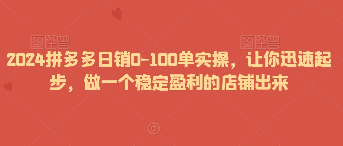 2024拼多多日销0-100单实操，让你迅速起步，做一个稳定盈利的店铺出来-创业资源库