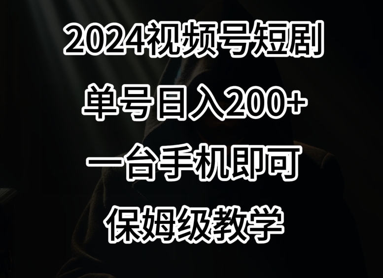 2024风口，视频号短剧，单号日入200+，一台手机即可操作，保姆级教学【揭秘】-创业资源库