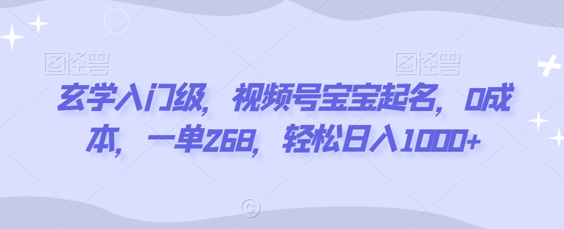 玄学入门级，视频号宝宝起名，0成本，一单268，轻松日入1000+【揭秘】-创业资源库