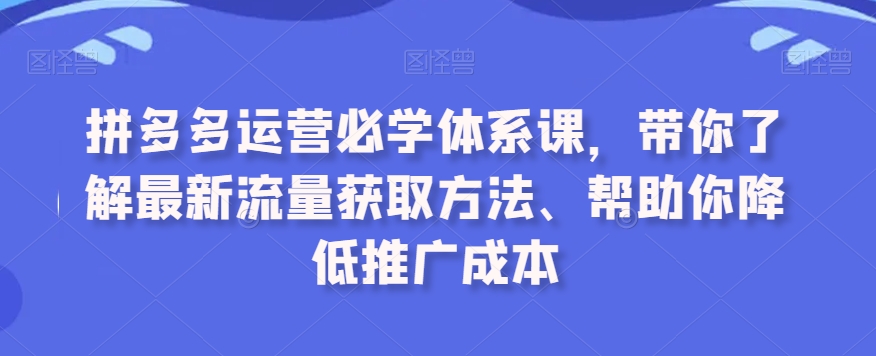 拼多多运营必学体系课，带你了解最新流量获取方法、帮助你降低推广成本-创业资源库