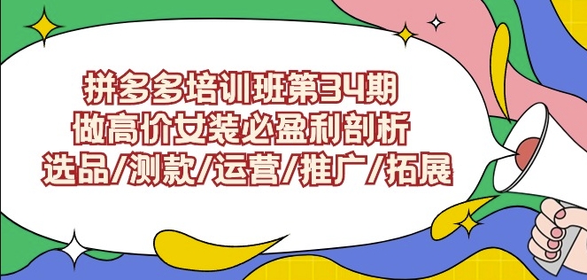 拼多多培训班第34期：做高价女装必盈利剖析选品/测款/运营/推广/拓展-创业资源库