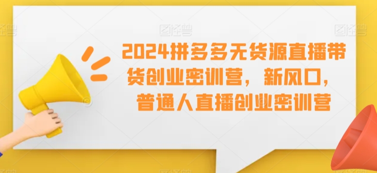2024拼多多无货源直播带货创业密训营，新风口，普通人直播创业密训营-创业资源库
