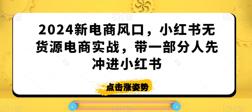 2024新电商风口，小红书无货源电商实战，带一部分人先冲进小红书-创业资源库