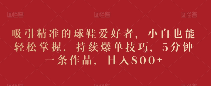 吸引精准的球鞋爱好者，小白也能轻松掌握，持续爆单技巧，5分钟一条作品，日入800+【揭秘】-创业资源库