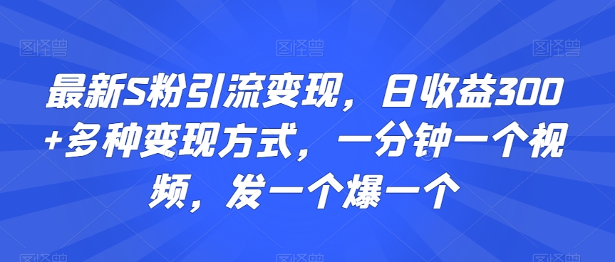最新S粉引流变现，日收益300+多种变现方式，一分钟一个视频，发一个爆一个【揭秘】-创业资源库
