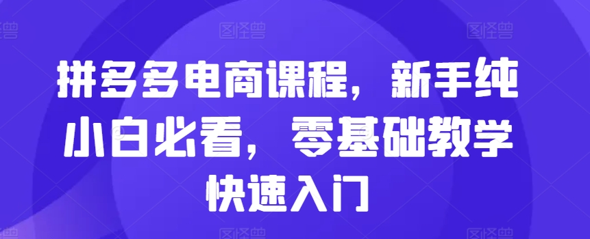 拼多多电商课程，新手纯小白必看，零基础教学快速入门-创业资源库
