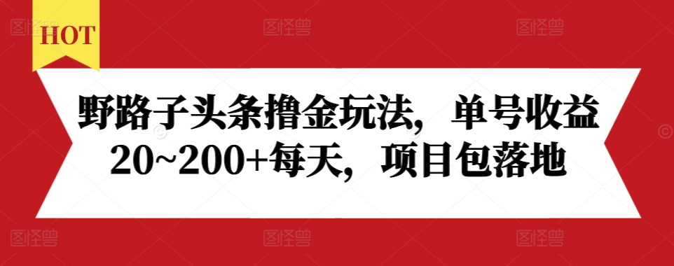 野路子头条撸金玩法，单号收益20~200+每天，项目包落地-创业资源库