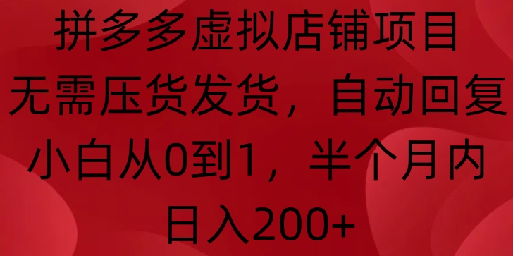 拼多多虚拟店铺项目，无需压货发货，自动回复，小白从0到1，半个月内日入200+【揭秘】-创业资源库