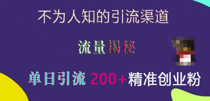 不为人知的引流渠道，流量揭秘，实测单日引流200+精准创业粉【揭秘】-创业资源库