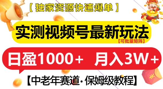 实测视频号最新玩法，中老年赛道，独家资源，月入过W+【揭秘】-创业资源库