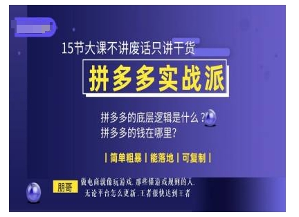 朋哥电商(拼多多实战派)，15节大课不讲废话只讲干货，简单粗暴 能落地 可复制-创业资源库