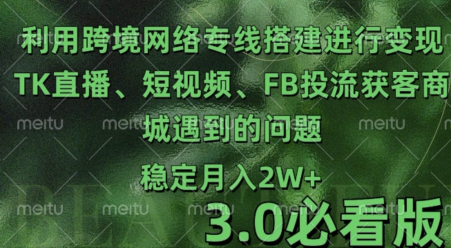利用跨境电商网络及搭建TK直播、短视频、FB投流获客以及商城遇到的问题进行变现3.0必看版【揭秘】-创业资源库