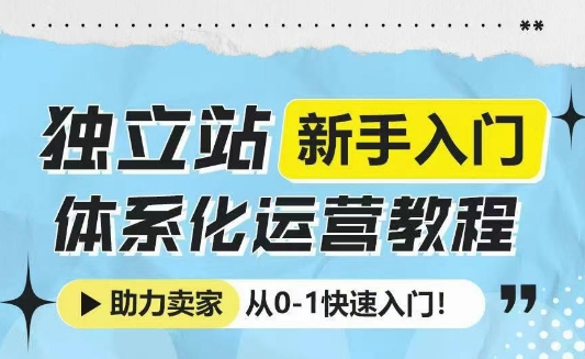 独立站新手入门体系化运营教程，助力独立站卖家从0-1快速入门!-创业资源库